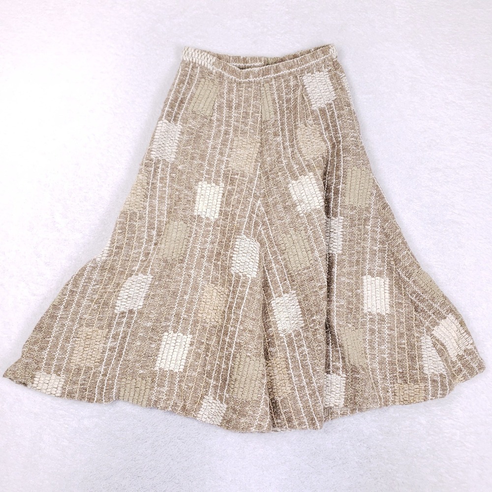 Vintage 70s Handmade Midi Skirt Womens XS S Beige Geometric Boho A Line - Picture 1 of 7